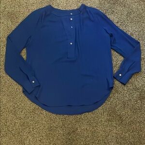 LOFT Blue Buttoned Polo Collar Blouse